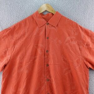 Tommy Bahama Mens XL‎ Orange Silk Floral Short Sleeve Button Up Shirt Beach Camp
